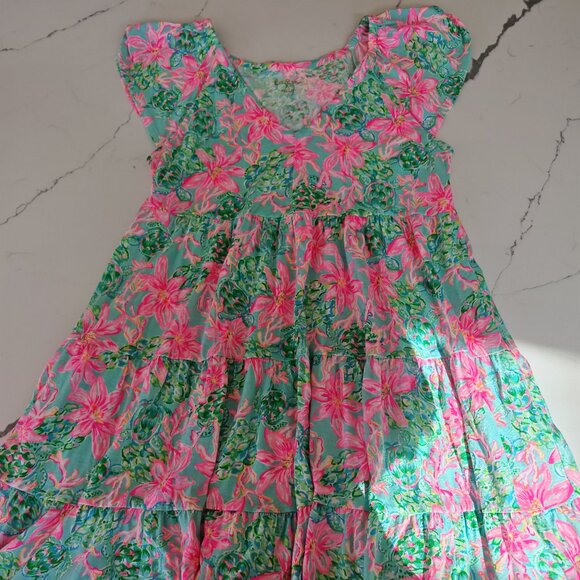 Lilly Pulitzer Pink & Green Floral Tiered Mini Dress | Size S | Tropical Print - Picture 8 of 10
